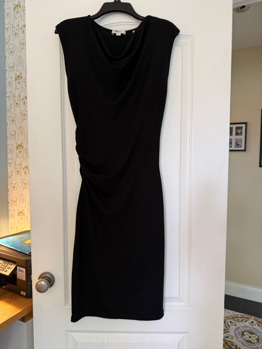 Vince Black Sleeveless Midi Dress with Draped Neck